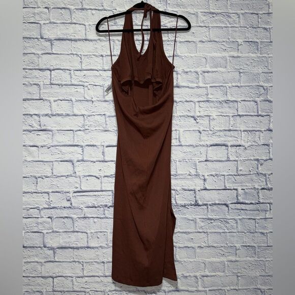 Old Navy Women's Root Beer Fitted Sleeveless Halter Rib-Knit Midi Dress - NWT 4X - Picture 5 of 11